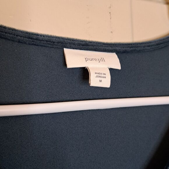 Pure Jill Women Soft Tunic Blue Velour Velvet Pullover V Neck Size M Long Sleeve - Picture 6 of 11